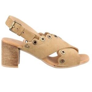 Eric Michael Women's Emma Mid Heel Comfort Sandal Suede Leather Grommet Size 36